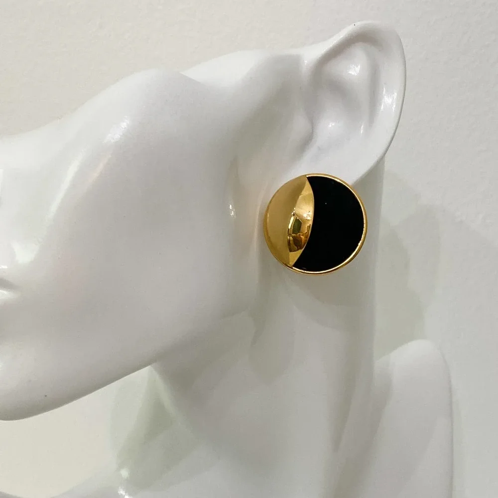 VTG Gold Black Waning Moon Earrings